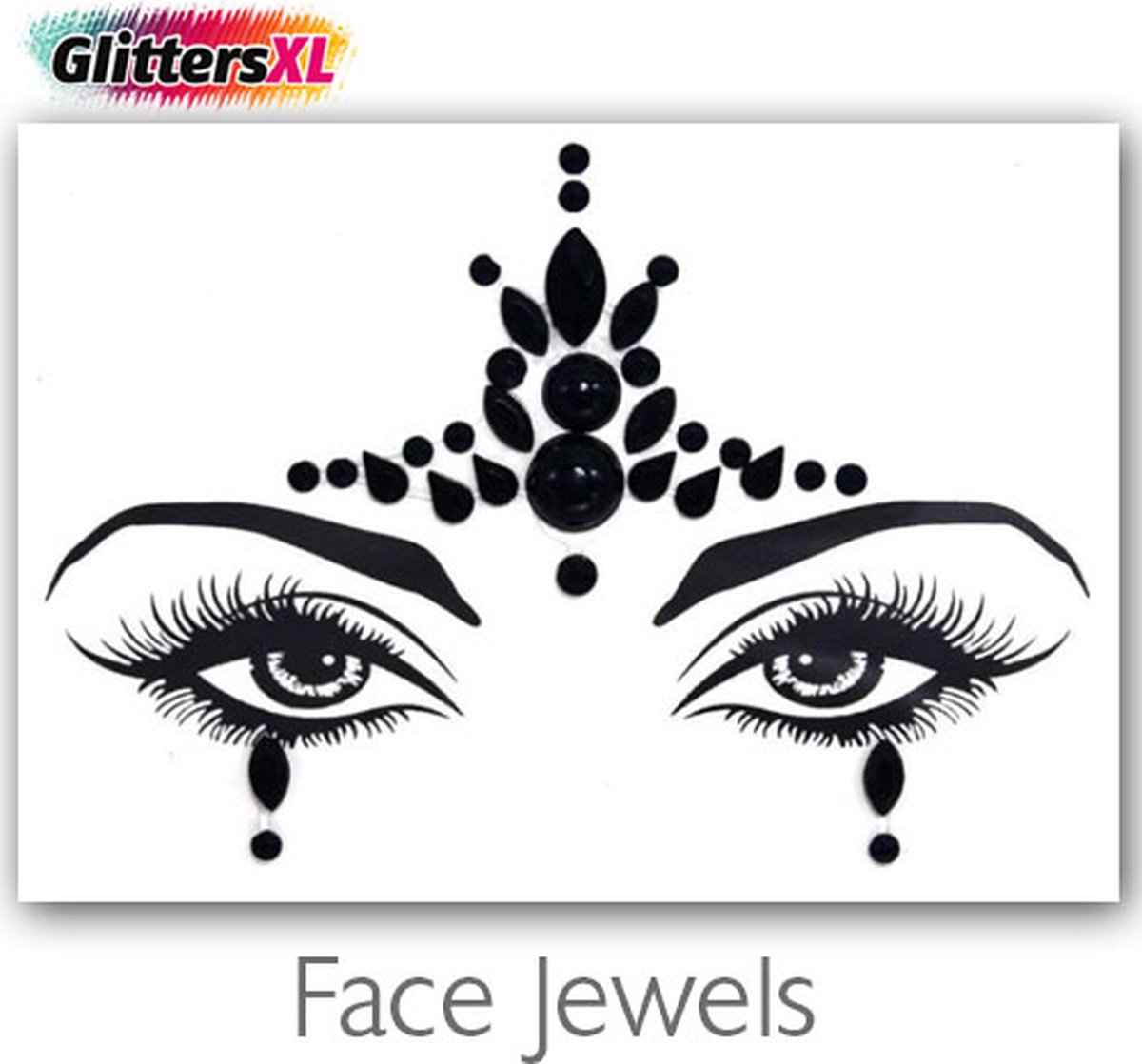 GlittersXL - Festival Diamant Face Jewels (Zwart) [Dots Strass Steentjes met zelfklevend Plaklaag - Sticker Diamantjes voor Lichaam en Gezicht - Festival tattoo set outfit diamand glitter - Juwelen Face Glitterstiften tattoos kinderen]